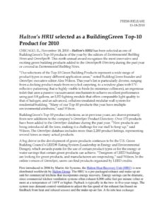 thumbnail of Halton_s HRU selected as a BuildingGreen Top 10 Product for 2010